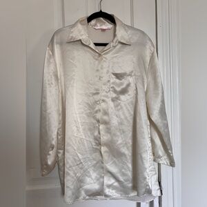 Victoria Secret Boyfriend Sleep Shirt Silky Satin White Button Up Size M